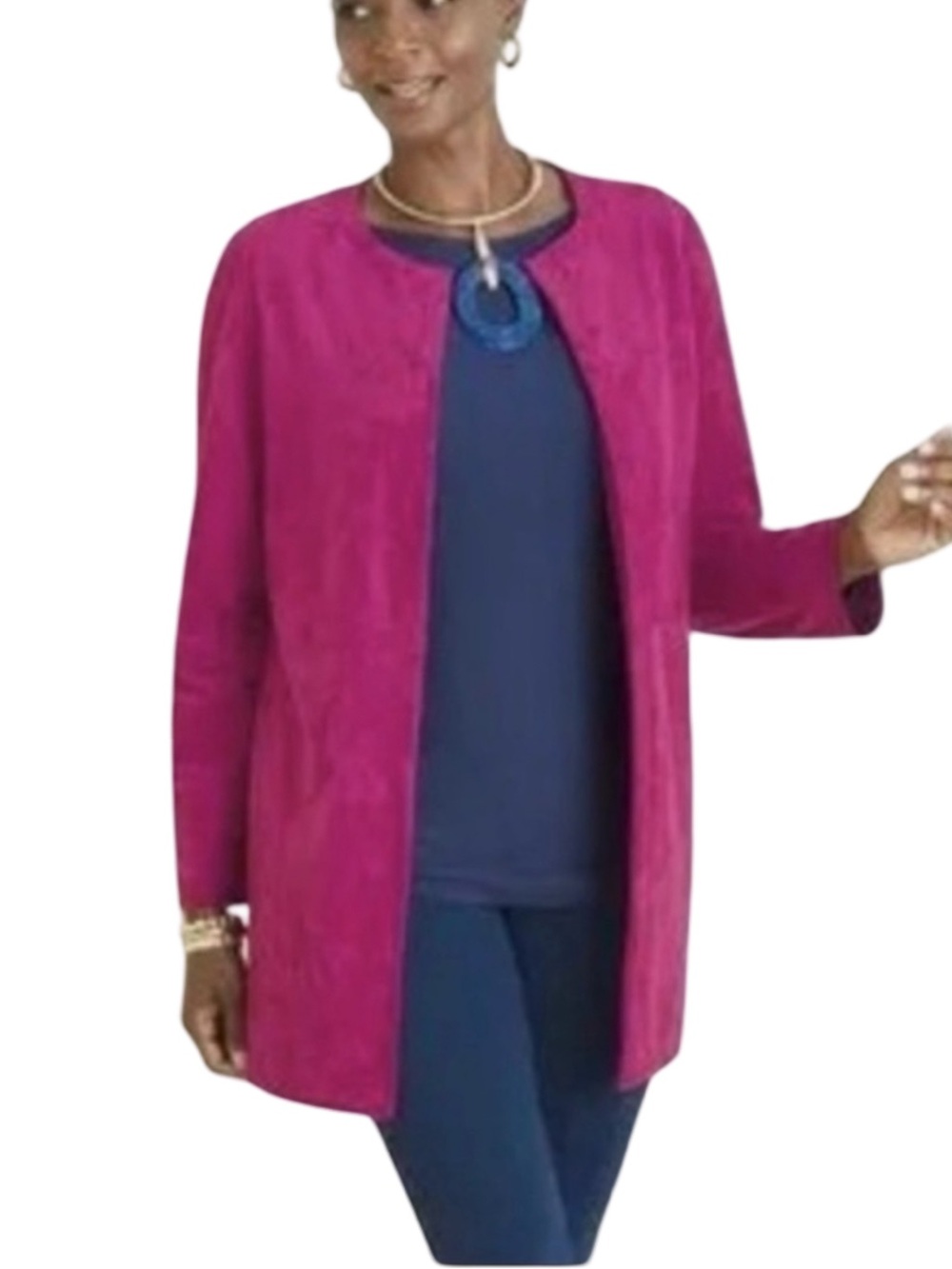 NWT Chico's Deep Magenta Ultra Soft Faux Suede Open Front Topper Jacket